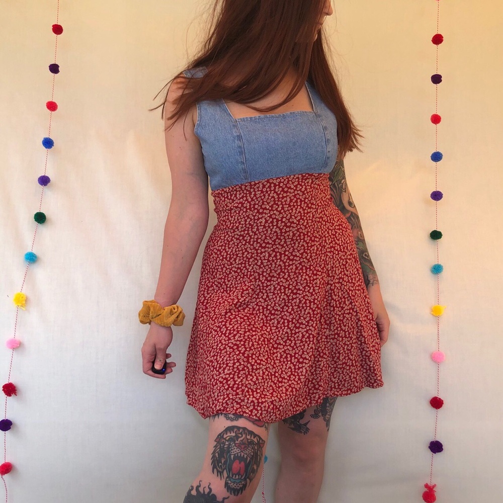 Vintage denim and floral summer dress